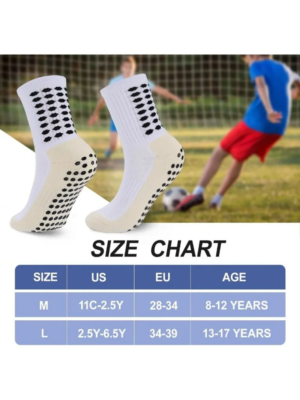 5 Pairs Kids Non-Slip Soccer Socks - Cushioned Athletic Sports Grip Socks